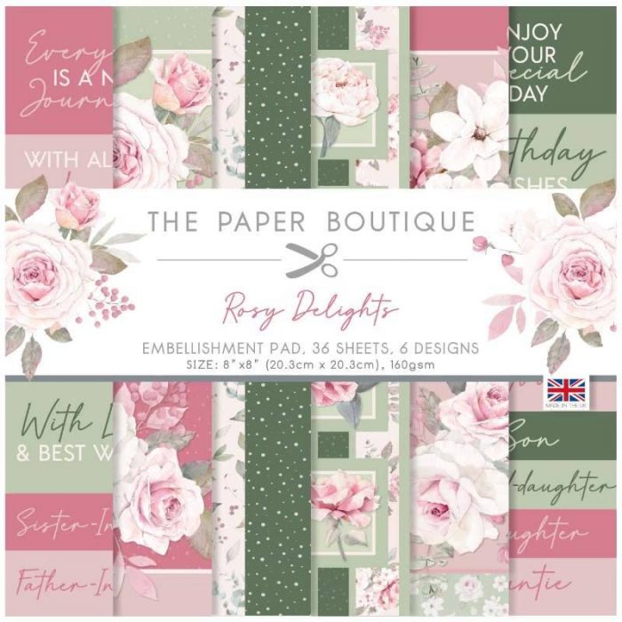 The Paper Boutique Rosy Delights 8 in x 8 in Embellishments Pad